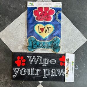 NWT - Bundle Dog Themed Garden Flag and Sassafras Door Mat Insert